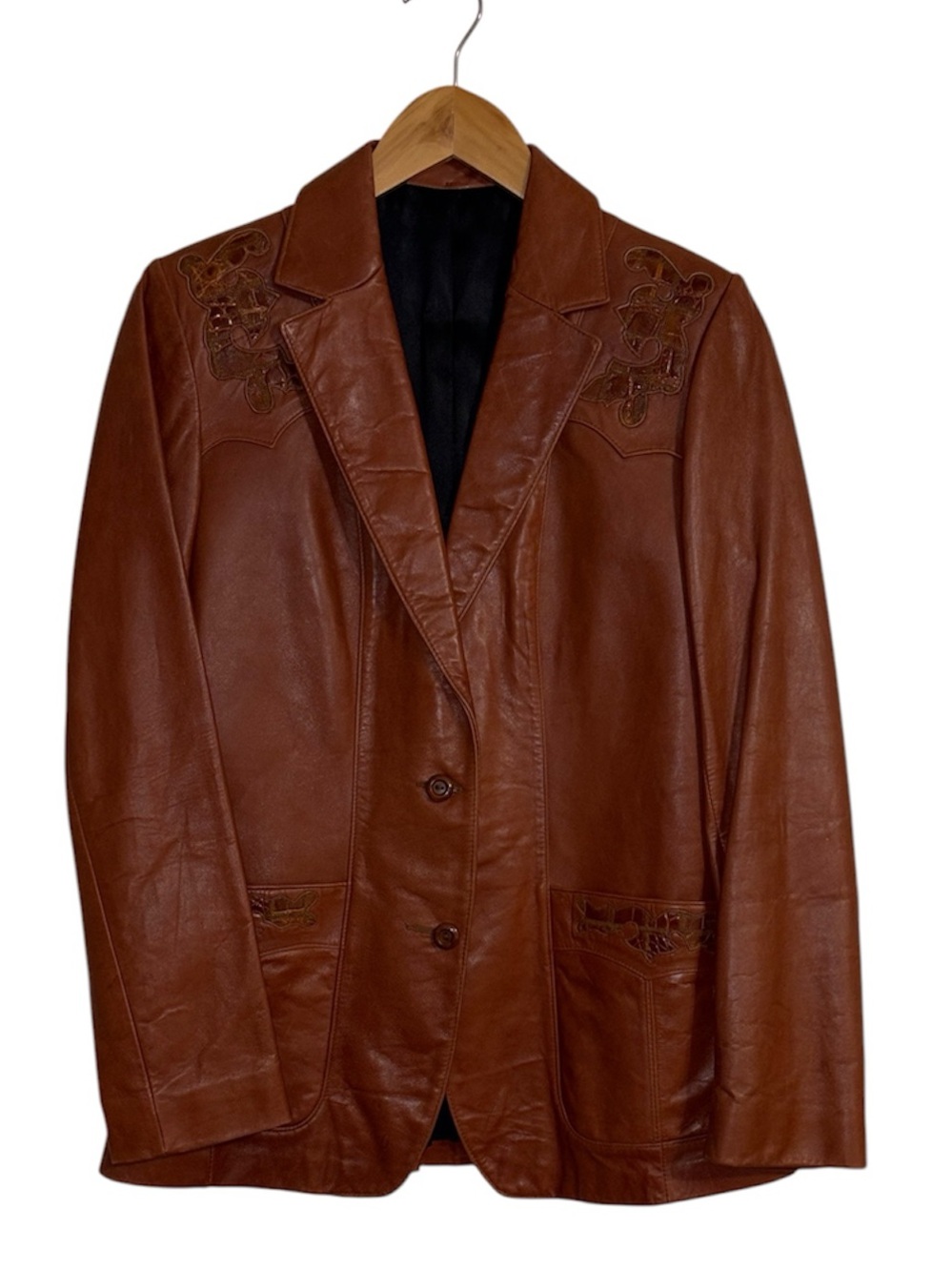 Lady Scully Vintage Brown Leather Blazer with Western Details
